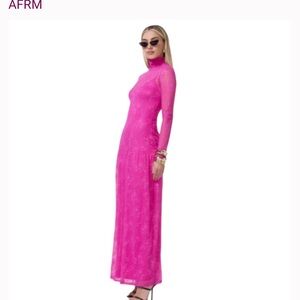 AFRM Hot Pink Long-Sleeve Turtleneck Maxi Dress